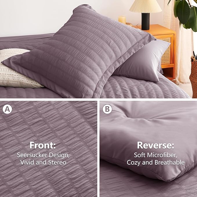 CozyLux Twin Comforter Set with Sheets 5 Pieces, Dusty Purple Seersucker Textured Bed in a Bag, Luxury Soft Bedding Set with Down Alternative Comforter, Sheets, Pillowcases & Shams for All Seasons
