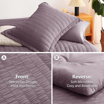 CozyLux Twin Comforter Set with Sheets 5 Pieces, Dusty Purple Seersucker Textured Bed in a Bag, Luxury Soft Bedding Set with Down Alternative Comforter, Sheets, Pillowcases & Shams for All Seasons