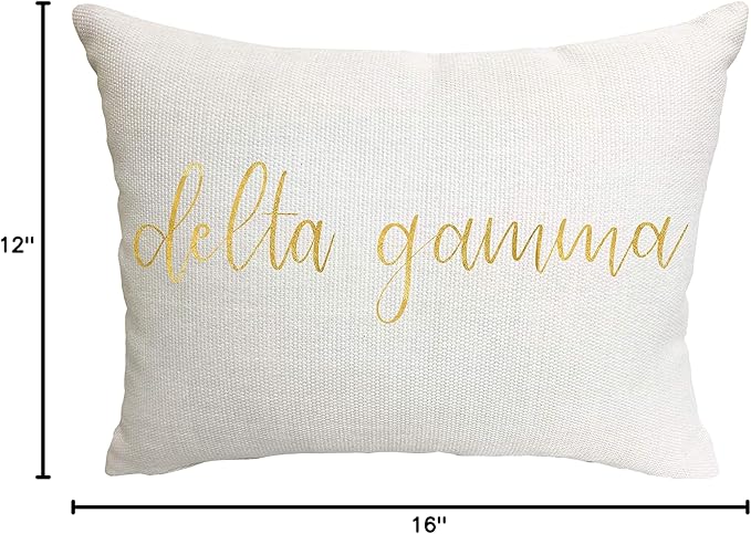 Sorority Shop Delta Gamma Pillow – Gold Script Design, 12" x 16" Lumbar Pillow Sorority