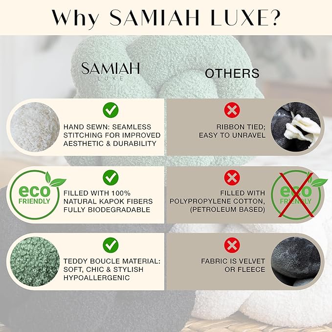 SAMIAH LUXE Cream White Knot Pillow Ball 12" for Home Decor Living Room, Teddy Boucle Knotted Decorative Pillows for Couch, Knot Throw Pillows for Living Room Decor, Sensory Knotted Circle Pillow