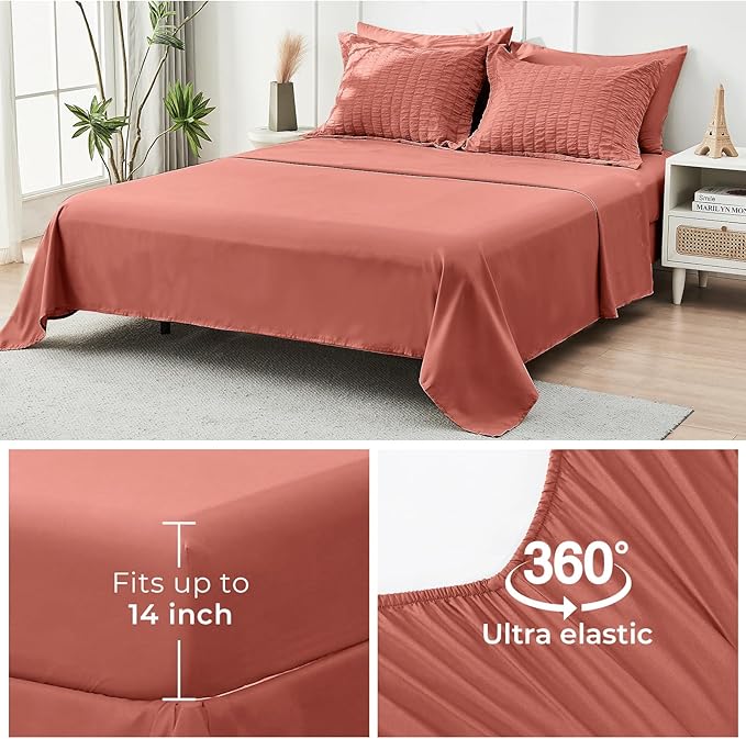 HYMOKEGE Coral Twin Comforter Set Seersucker 5 Pieces, All Season Luxury Bed in a Bag for Bedroom, Bedding Set with Comforter, Sheets, Pillowcase & Sham