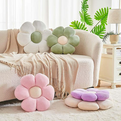 Beige Flower Pillow, 19.6" Cute Flower Shaped Floor Pillow, Aesthetic Floral Plush Daisy Decorative Throw Pillows for Bed Sofa Couch