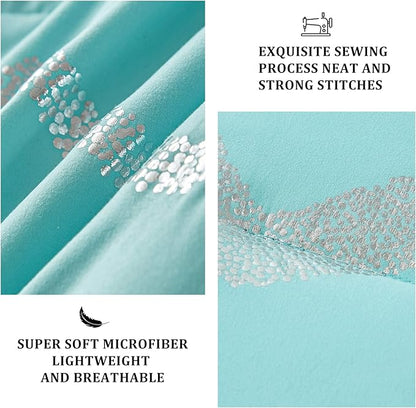 Menghomeus Aqua Comforter Set Twin XL Size Teal and Silver Bed Comforter 3 Piece Lightweight Microfiber Bedding for Teen Girls Boys (2 Pillow Cases + 1 Decorative Pillow Sham)