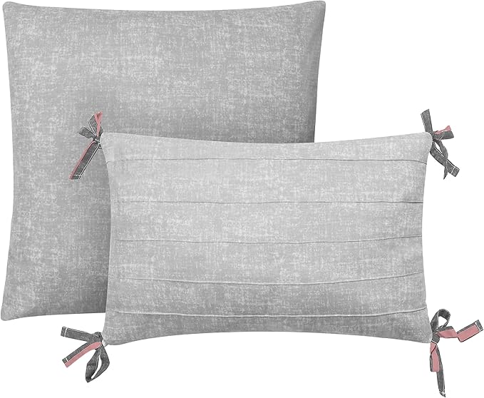 Juicy Couture Cabana Stripe Reversible Bedding Set - Queen/Full Size - Pink and Grey Stripe Print - 6 Piece Set - Includes 1 90 x 90 Comforter, 3 Decorative Pillows, 2 Shams