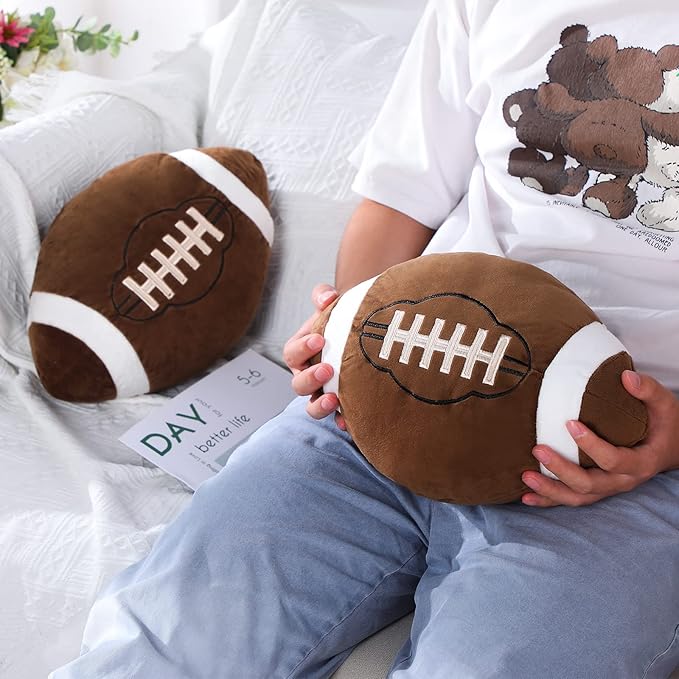 HyDren 2 Pcs Football Plush Pillows - 12" Soft Fluffy Football Pillows Stuffed Footballs Throw Pillow Sports Ball Throw Pillow for Kids Boys Girls Bedroom Nursery Room Decoration Birthday Party Gift