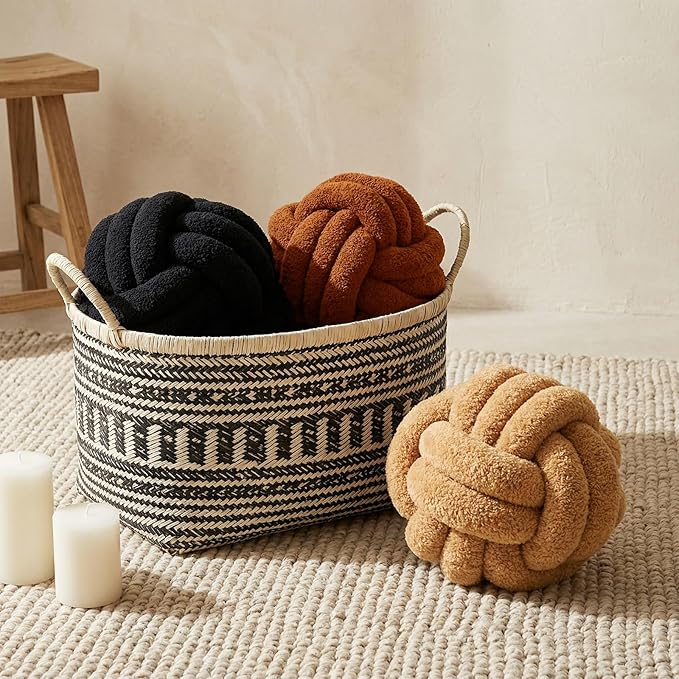Knot Pillow Ball Plush - Decorative Throw Pillows for Bed Relieve Stress, Round Knot Cushion for Sofa Decor Pet Toy, Khaki 12 inch