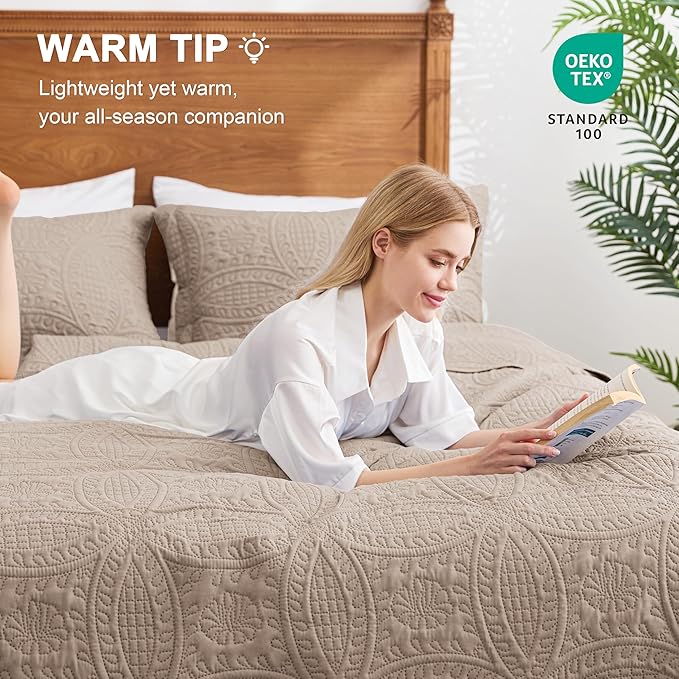 Love's cabin Quilts for Queen Bed Burlwood Bedspreads Bedding Set - Lightweight Bedspread Comforter - Coin Pattern Bedding Coverlet for All Season - 3 Pieces (1 Quilt, 2 Pillow Shams)
