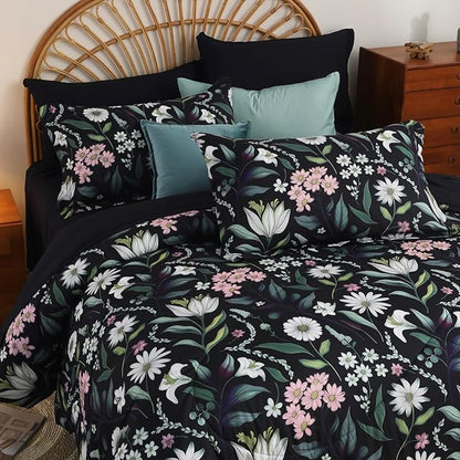 EVENHUG Queen Comforter Set 7 Pieces Lightweight Soft Queen Size Comforters for All Season Floral Bedding Sets Bed in a Bag with Flat Sheet and Fitted Sheet Pillowcases (90"x90")
