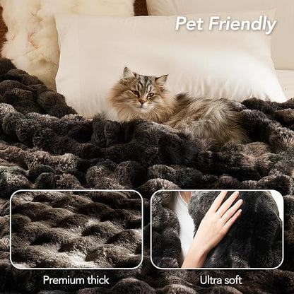 L'AGRATY Faux Fur Throw Blanket: 50" x 60" Luxury Soft Fluffy Thick Rabbit Fur Blankets for Couch Bed Sofa - Cozy Plush Bubble Blankets for Home Decor: Warm Flannel Fleece Decorative Blanket