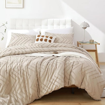 Yirddeo Taupe Comforter King Size 3Pcs, Boho Comforter Set King Taupe Farmhouse Bedding Sets Queen, Vertical Tufted Comforter, Lightweight Neutral Boho Bed Set (1 Comforter, 2 Pillowcases)