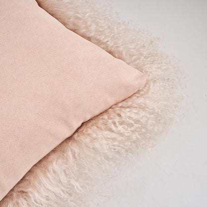 Genuine Mongolian Lamb Fur Pillow Cover – 12"x20" Rectangular Cushion Case – Soft Curly Wool Decorative Accent for Sofa, Bed, or Chair (Dusty Pink)