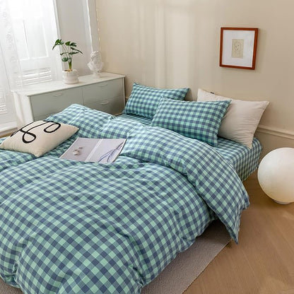 VM VOUGEMARKET Green Gingham Comforter Set Twin XL,Plaid Comforter with 2 Pillowcases for All Seasons,3 Pcs Modern Simple Grid Bedding Set for Teens Boys