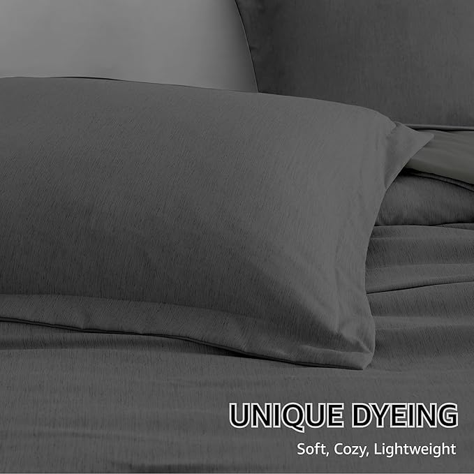 Monbix King Size Comforter Set, Dark Grey King Size Bed Set Reversible 7 Pieces, Cationic Dyeing Bed in a Bag with Comforter, Sheets, Pillowcases & Shams