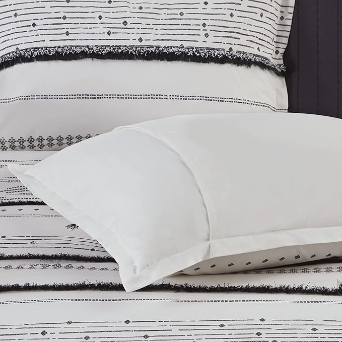 INK+IVY Luxurious Cotton-Bedding Set - Mid Century Trendy Geometric Design, All Season Cozy-Cover With Matching-Shams, Full/Queen, Nea Trims Black/Multi