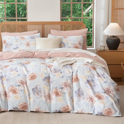 Queen Floral Comforter Set Soft Cute Floral Bedding Comforter Sets Garden Style Flower Print Botanical Flowers Comforter Set for All Seasons 1 Comforter and 1 Pillowcases