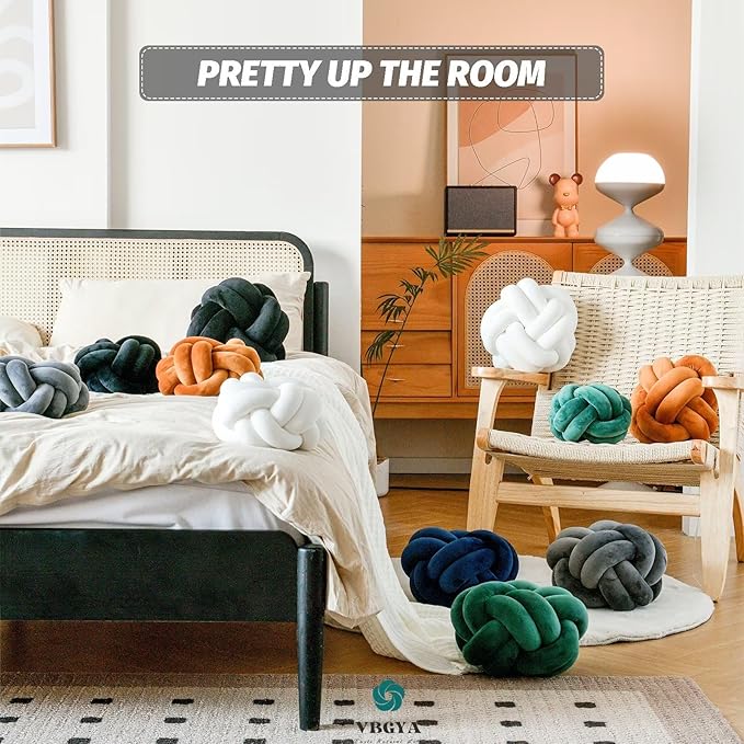 Knot Pillow Ball, Soft Home Decorative Throw Pillows Cushion, Round Changeability Knotted Pillows, Modern Home Handmade Cushions for Bedroom, Sofa, Couch (8 Inch, Dark Gray)