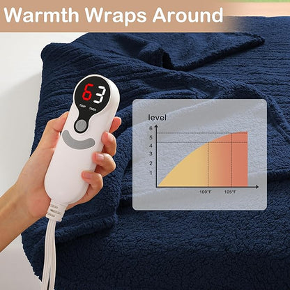 Electric Heated Blanket Full Size 72"×84" with 9 Heating Levels & 1-10Hs Auto Off，Double Sided Plush Sherpa, Energy Efficient, Machine Washable, for Couch & Bed, Dark Blue