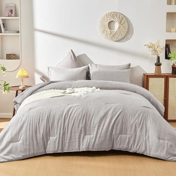 DECMAY Twin Comforter Set with Sheets, 5 Pieces Twin Comforter Set, Cationic Dyeing Bed in a Bag Bedding Set with Comforter, Flat Sheet, Fitted Sheet, Pillowcase and Pillow Sham (Twin, Grey) | twin comforter set, twin bedding set, twin bed set