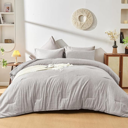 DECMAY Twin Comforter Set with Sheets, 5 Pieces Twin Comforter Set, Cationic Dyeing Bed in a Bag Bedding Set with Comforter, Flat Sheet, Fitted Sheet, Pillowcase and Pillow Sham (Twin, Grey) | twin comforter set, twin bedding set, twin bed set