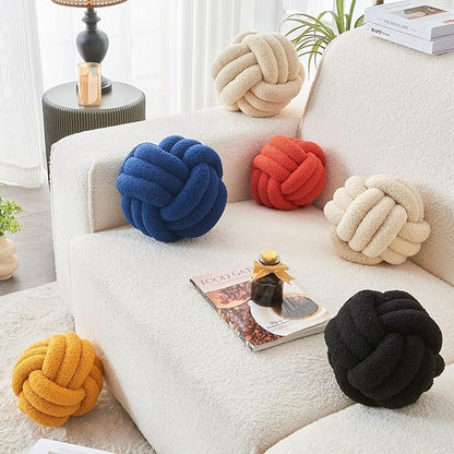 Decorative Throw Knot Pillow Ball for Home Chair Sofa Couch Bed Aesthetic Round Decor Pillows Lambswool Knotted Pillow Cushion (Black, 8inches)