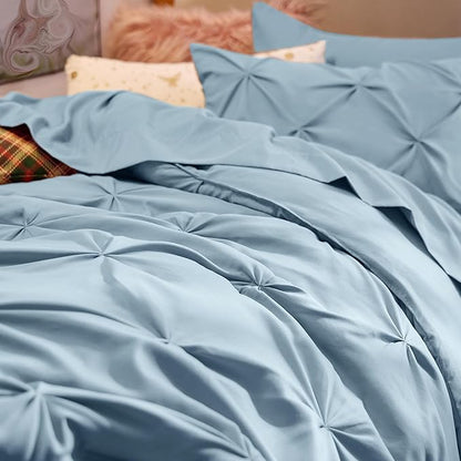 Bedsure Twin XL Comforter Set - Extra Long 5 Pieces Dorm Bedding Sets, GentleSoft™ Pinch Pleat Light Blue Bed in a Bag with Pintuck Comforter, Sheets, Pillowcase & Sham
