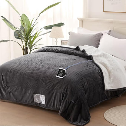 Westinghouse Heated Blanket Twin Size, Soft Flannel to Sherpa Electric Blanket with 10 Heating Levels, 12 Hours Auto Off, Fast Heating, Machine Washable, 62x84 Inch, Charcoal