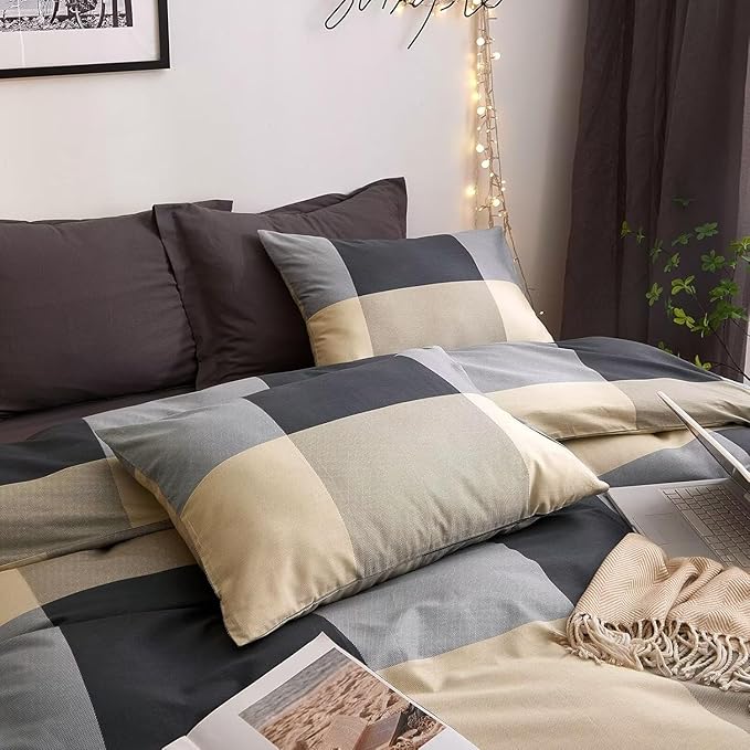 HighBuy Full Size Comforter Set Plaid Gingham Bedding Comforter Set with Matching Shams Boys Men Modern Grid Pattern Checkered Home Decor Comforter Sets Full Size for All Seasons