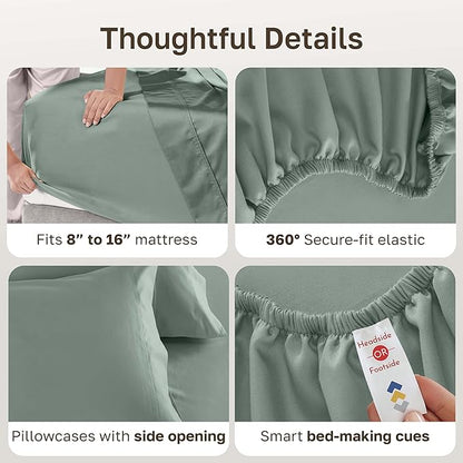 CALIFORNIA DESIGN DEN 5-Star Hotel 600 Thread Count 100% Cotton, Soft & Smooth Queen Sheet Set with Deep Pockets, Quality Beats Egyptian Cotton Claims (Sage Green)