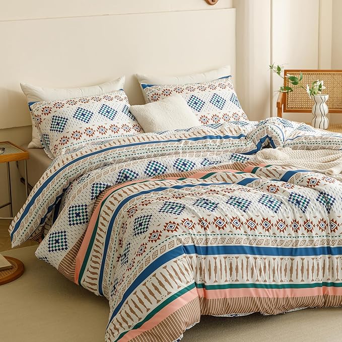 CLOTHKNOW Aztec Southwest Comforter Set Twin/Twin XL Geometric Bedding Comforter Sets Bohemian Twin Comforter White Blue Comforter Sets