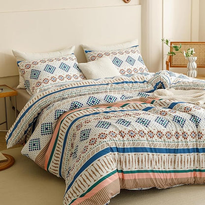 CLOTHKNOW Aztec Southwest Comforter Set Twin/Twin XL Geometric Bedding Comforter Sets Bohemian Twin Comforter White Blue Comforter Sets