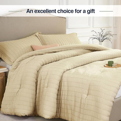 Full Size Comforter Set Linen,3PCS Seersucker Lightweight Bedding for All Season, Full Size(82''×86'' Comforters & 2 Pillowcases)