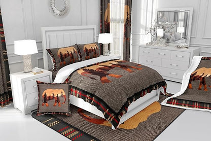 Erosebridal Elephant Comforter Set - Twin, Country Western Farmhouse Bedding Set for Teens, Kids, Boys & Girls - Nature Wild Animals Bedding - Orange Grey Plaid Checkered Down Comforter, 2Pcs