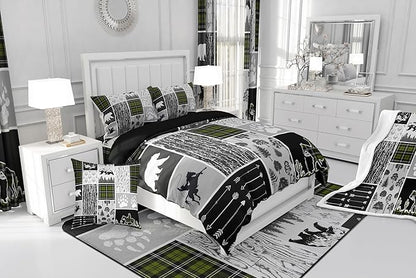 Erosebridal Rustic Farmhouse Comforter Set Full,Western Cowboy Bedding for Boys Girls Western Bedroom Decor,Sage Green Plaid Grid Duvet Insert,Bear Wildlife Hunting Theme Quilt Comforter 3Pcs