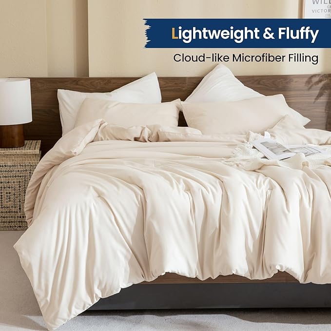 Paxrac Beige Comforter and Pillowcase - Twin/Twin XL Size, Cream 2 Piece Set, Lightweight Neutral Bedding for All Seasons, Soft Breathable - 68x90In Comforter & 1 Pillowcase