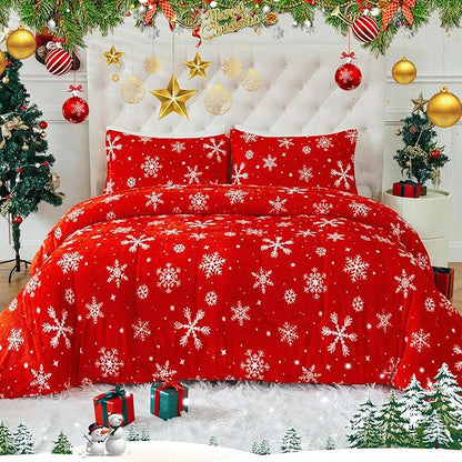 YIYEA Christmas Fluffy King Size Comforter Set, Luxury Faux Fur Comforter, Ultra Soft Plush Fuzzy Velvet Bedding Comforter Sets for Fall Winter, Cozy Warmth, No Shedding, 3PC, King