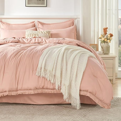 Andency California King Size Comforter Set with Sheets Pink - 7 Pieces Cal King Bed in a Bag Boho Bedding Sets, Pink Bed Set with Comforter, Sheets, Pillowcases & Shams