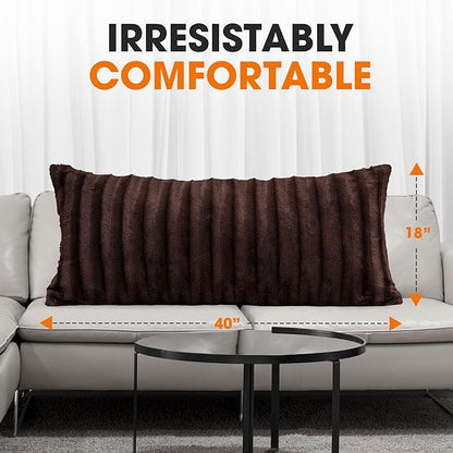 Cheer Collection Faux Fur Long Body Pillow - Accent Throw Pillow for Bed and Couch - Decorative Lumbar Pillow with Insert, Chocolate Brown (18" x 40")