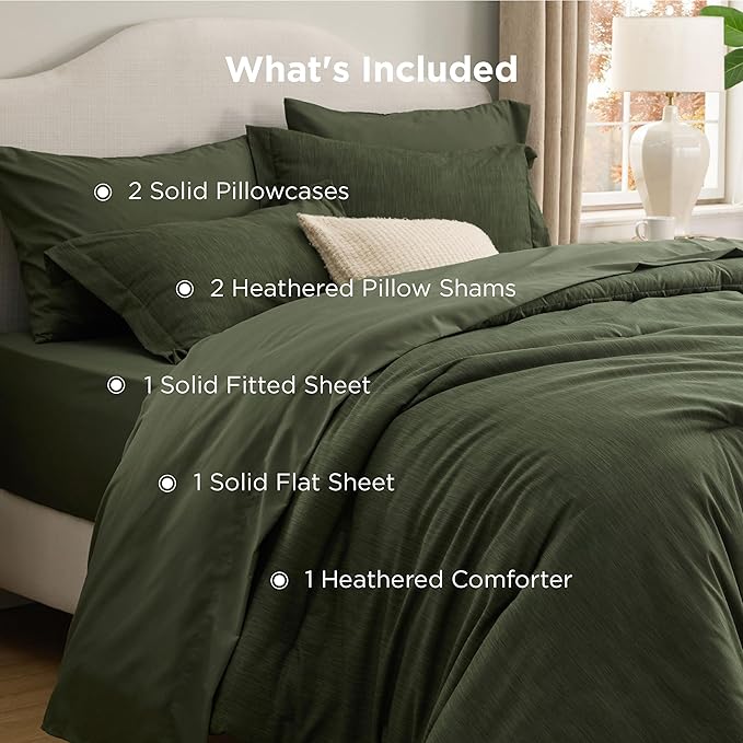 Bedsure Full Comforter Set Dark Green - Bed in a Bag Full Size Bedding 7 Pieces, Cationic Dyed Bed Set, Dark Green Soft Bedding for All Seasons Comforter with Sheets, Pillowcases & Shams