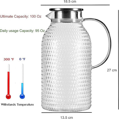 Karafu 3 Liter/100 Oz Glass Pitcher with Lid, Easy Clean Heat Resistance Borosilicate Glass Jug for Hot/Cold Water, Milk, Ice Tea and Juice Beverage