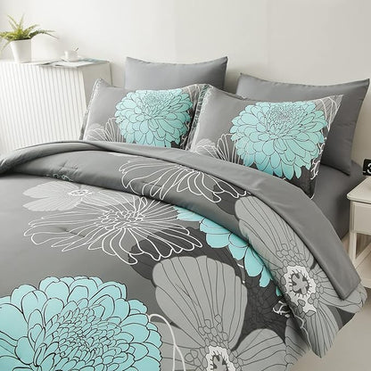 Yiran 7 Pieces Bed in a Bag Floral Comforter Set Queen Flowers Bedding Set Soft Microfiber Boho Comforter Sets with 1 Comforter 1 Flat Sheet 1 Fitted Sheet 2 Pillowshams and 2 Pillowcases