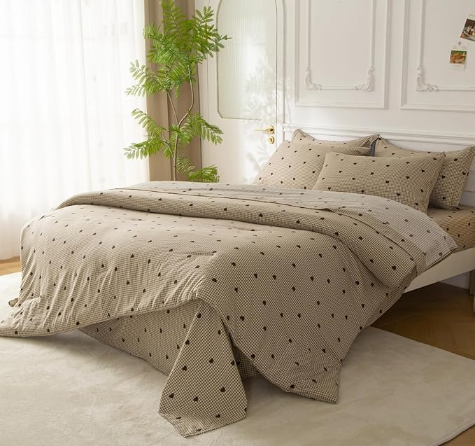 SDY 7 Piece Plaid Comforter and Sheet Set,Full Size Gingham Bedding Set,Super Soft Microfiber with 1*Comforter,1* Flat Sheet, 1*Fitted Sheet,2*Pillowcases and 2*PillowcaseShams