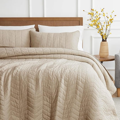palassio Dark Beige Cotton Quilt California Cal King Size Bedding Sets with Pillow Shams,Oversized Lightweight Soft Bedspread Coverlet, Cozy Bed Cover for All Season, 3 Pieces, 118x106 inches