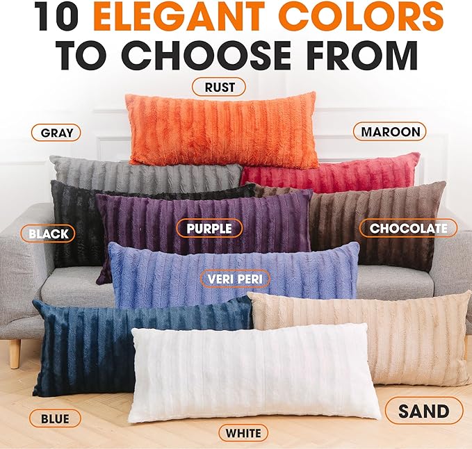 Cheer Collection Faux Fur Long Body Pillow - Accent Throw Pillow for Bed and Couch - Decorative Lumbar Pillow with Insert, Sand (18" x 40")