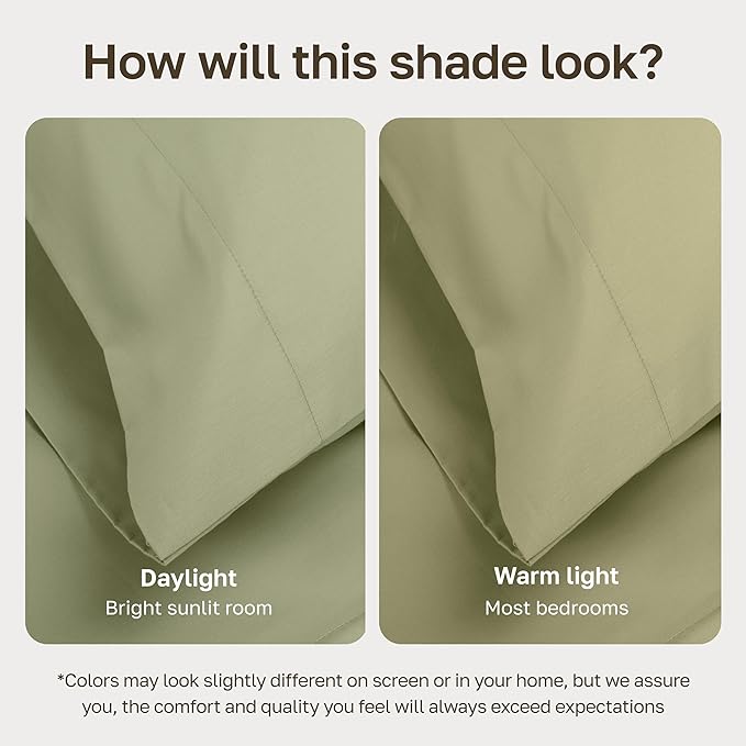 California Design Den Thick and Natural 100% Cotton Bed Sheets King Size Set - 1000 Thread Count Sateen Sheet & Pillowcase Sets, Deep Pockets, Durable Bedding - Sage Green