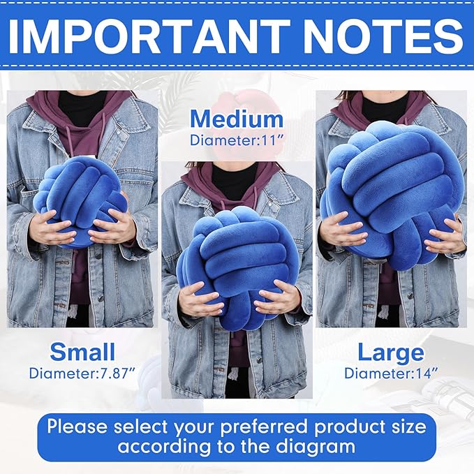 Namalu 2 Pcs Soft Knot Pillow Ball, Decorative Round Throw Knotted Pillows Cushion, Handmade Stuffed Ball Pillows for Winter Bedroom Sofa Couch Home Decor(10.6 Inches,Dark Blue)