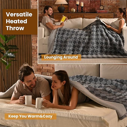 Bearhug Heated Blanket King Size 100" x 90" Dual Controller Electric Blanket Gray Teddy Faux Fur& Warm Sherpa Heating Blanket 10-Heat Levels& 1-12H Auto Off, ETL, Machine Washable, Gift Box