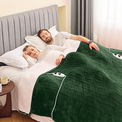 greenoak Heated Blanket Electric King Size 100"X90" Dual Control, Heating Blankets with 10 Levels 8 Hours Auto-Off, Soft Sherpa Fluffy House Warming Gifts for Grandma Seniors Momt, Jade Green