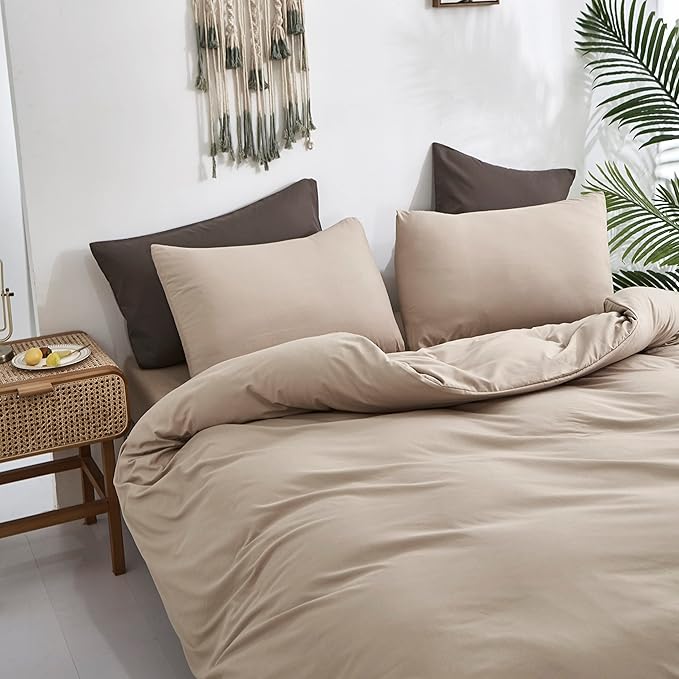 CLOTHKNOW Khaki Full Size Comforter Sets Taupe Bedding Comforter Sets Soft Tan Bedding Beige Coffee Comforter with 2 x Pillow Cases