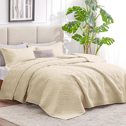 Love's cabin Twin Quilt Bedding Set Camel Bedspreads - Soft Bed Summer Lightweight Bedspread Comforter - Wave Pattern Bedding Coverlet for All Season - 2 Pieces (1 Quilt, 1 Pillow Sham)