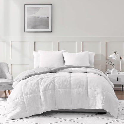 Casa Platino Fluffy Duvet Insert - Pre-Washed Hydro-Brushed 100% Microfiber Comforter Set - Comfy Bedding King Size - Ticking Stripe Silver